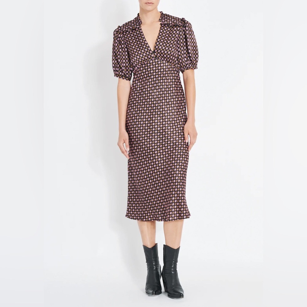 Raquel Allegra Flower Daisy Print‎ Silk Jacquard Bella Dress Size 0